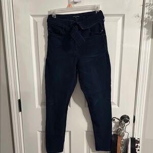 Dark Wash High-Waisted Tie Jeans